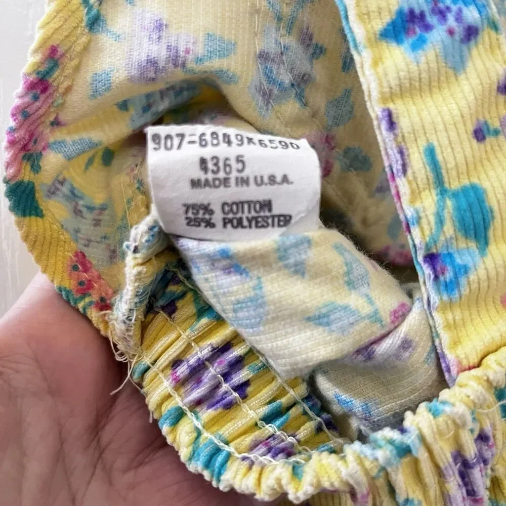 Vintage Oshkosh B'Gosh Yellow Floral Corduroy Overall USA Dress Girls SZ 5 FLAWS